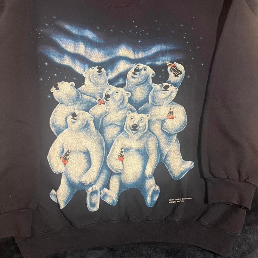 Vintage 1994 Coca Cola Polar Bear AOP MADE in USA Navy Crewneck Size Large